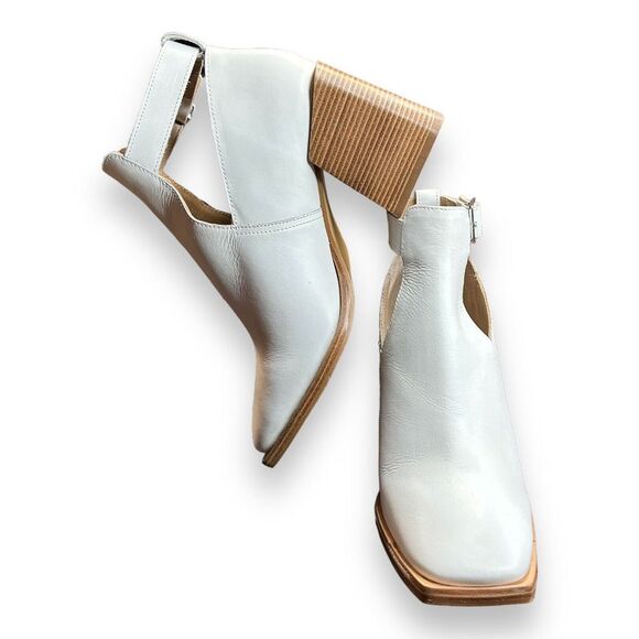 Free People Brady Buckle Boots Booties Size 8 White Leather - Picture 5 of 9